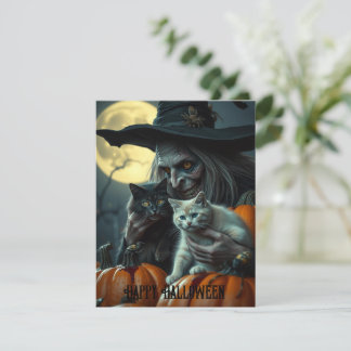 Cartes Pour Fêtes Annuelles Sorcière d'Halloween avec des chats
