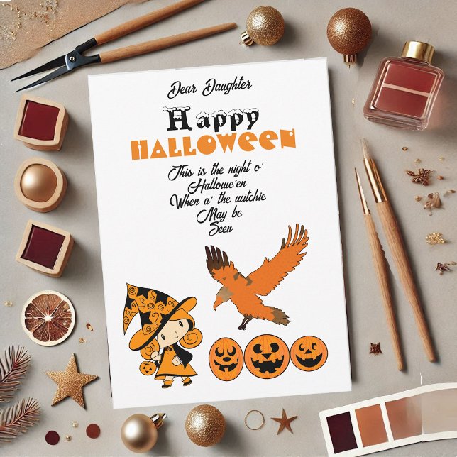 Cartes Pour Fêtes Annuelles Sorcière errante Éffrayant Jack O Lanterns Hallowe (Wandering Witch Spooky Jack O Lanterns Halloween Holiday Card)