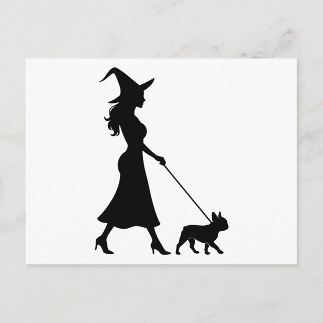 Cartes Pour Fêtes Annuelles Sorcière Walking Frenchie (Devant)