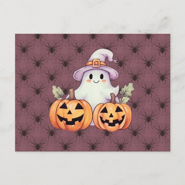 Cartes Pour Fêtes Annuelles Sorcières fantômes Casquettes Citrouilles Araignée (Devant)
