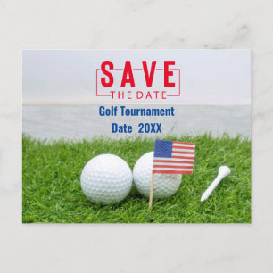 Cartes Pour Fêtes Annuelles Sortie de golf Sauvez la date avec le drapeau de l