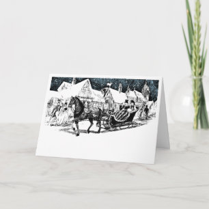 Cartes Pour Fêtes Annuelles Sortie vintage en un seul cheval Sleigh Open