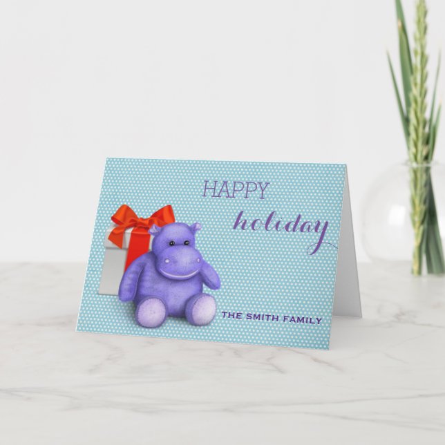 Cartes Pour Fêtes Annuelles Souhaitez Joyeux Jour De Fêtes Purple Teddy Hippo  (Devant)