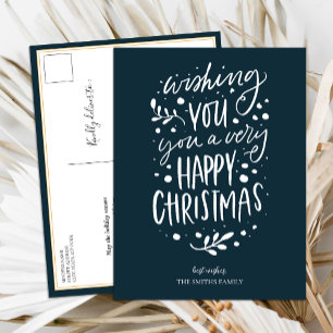 Cartes Pour Fêtes Annuelles Souhaitez-vous Joyeux Noël Bleu Script Non Photo