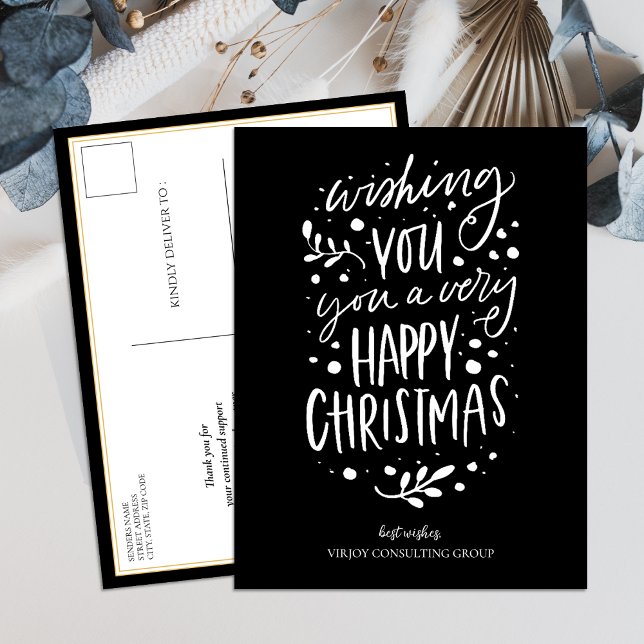 Cartes Pour Fêtes Annuelles Souhaitez-vous Joyeux Noël noir Script Business (Créateur téléchargé)
