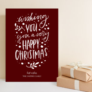 Cartes Pour Fêtes Annuelles Souhaitez-vous Joyeux Noël Rouge Script Non Photo