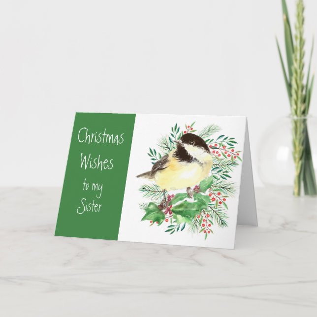 Cartes Pour Fêtes Annuelles Souhaits de Noël Pickadee Bird Soeur (Devant)