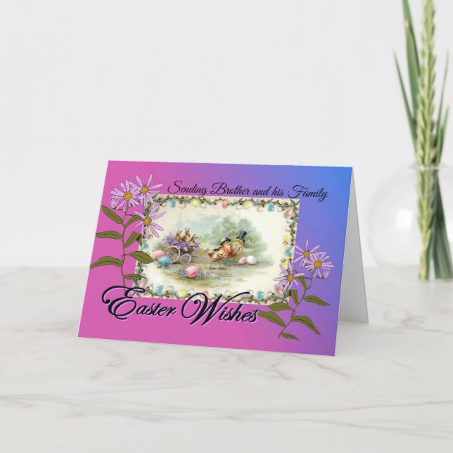 Cartes Pour Fêtes Annuelles Souhaits de Pâques pour Frère et Famille Poussins  (Devant)