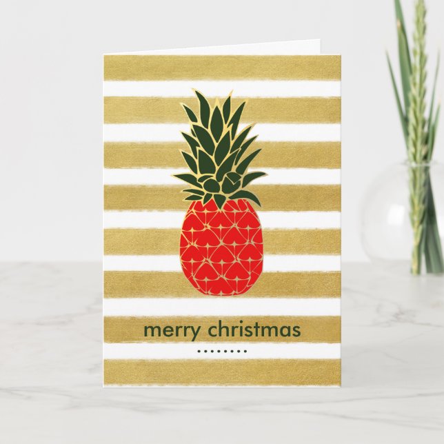 Cartes Pour Fêtes Annuelles Souhaits tropicaux d'or d'ananas de Noël (Devant)