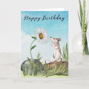 Cartes Pour Fêtes Annuelles Souris aquarelle dans Field Cottagecore Daisy