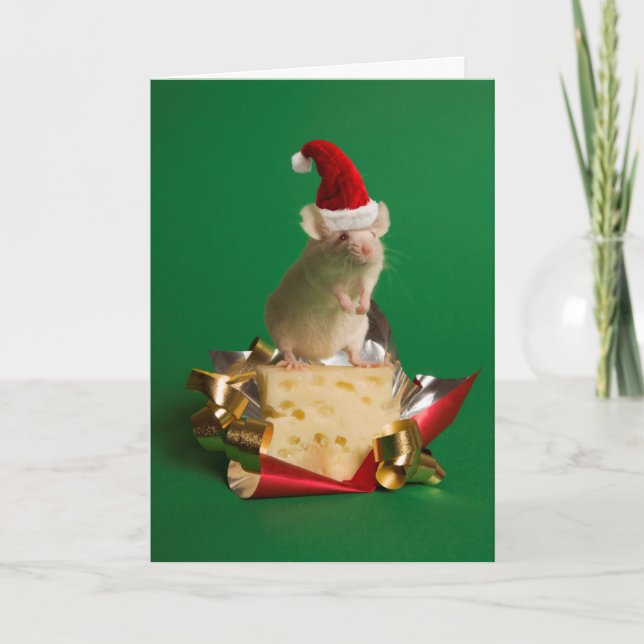 Cartes Pour Fêtes Annuelles Souris avec le casquette de Père Noël avec du (Devant)