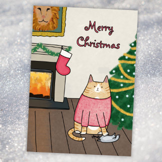 Cartes Pour Fêtes Annuelles Souris De Chat Orange Personnalisée Sous Arbre De 