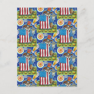 CARTES POUR FÊTES ANNUELLES SOURIS DE CHIEN DE CHIEN À DRAPEAU PATRIOTIQUE, CU