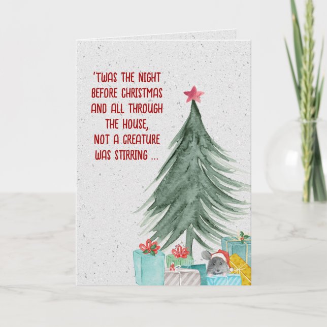 Cartes Pour Fêtes Annuelles Souris de Noël avec des cadeaux sous arbre (Devant)
