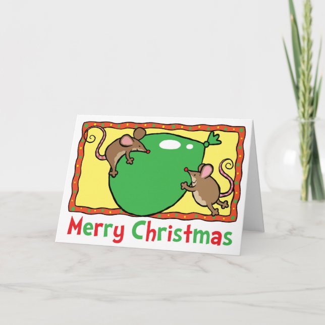Cartes Pour Fêtes Annuelles Souris de Noël avec le ballon (Devant)