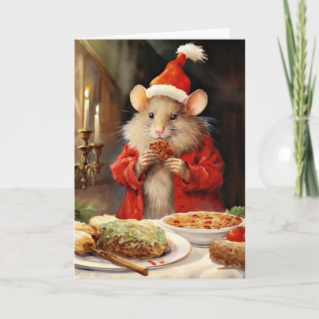 Cartes Pour Fêtes Annuelles Souris de Noël de l'Aquarelle mignonne (Devant)