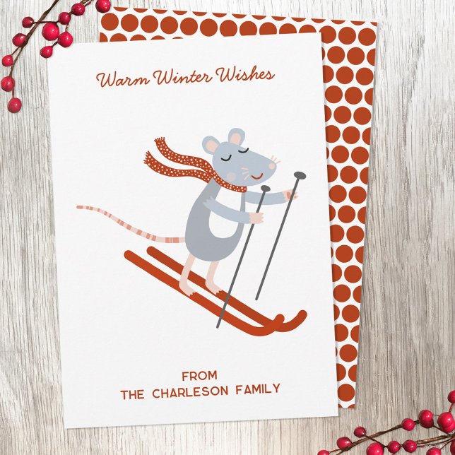 Cartes Pour Fêtes Annuelles Souris de ski mignonne personnalisée (Créateur téléchargé)