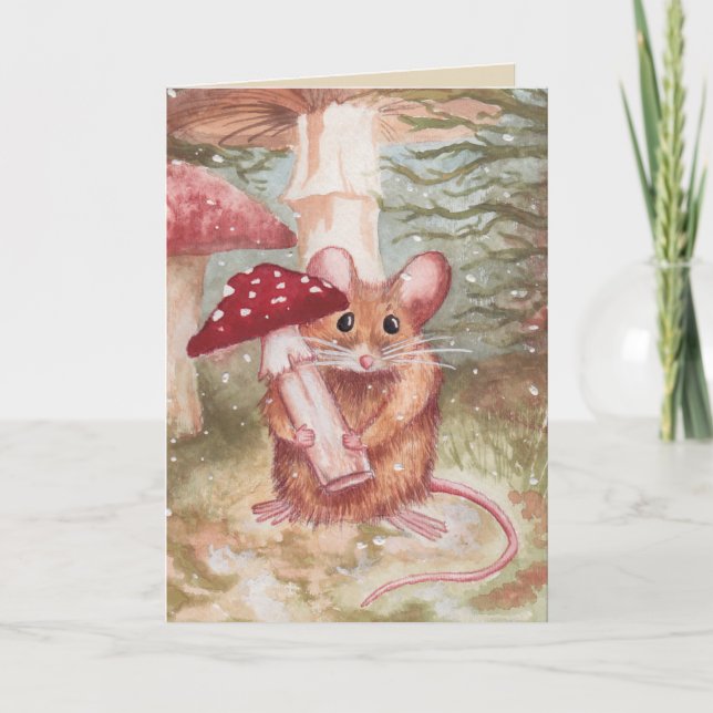 Cartes Pour Fêtes Annuelles Souris et champignon de vacances (Devant)