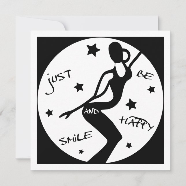 Cartes Pour Fêtes Annuelles Souris Et Sois Heureuse, Drôle Stick femme (Devant)
