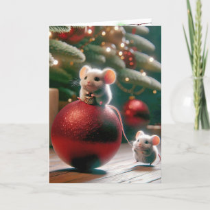 Cartes Pour Fêtes Annuelles Souris sur un ornement de Noël