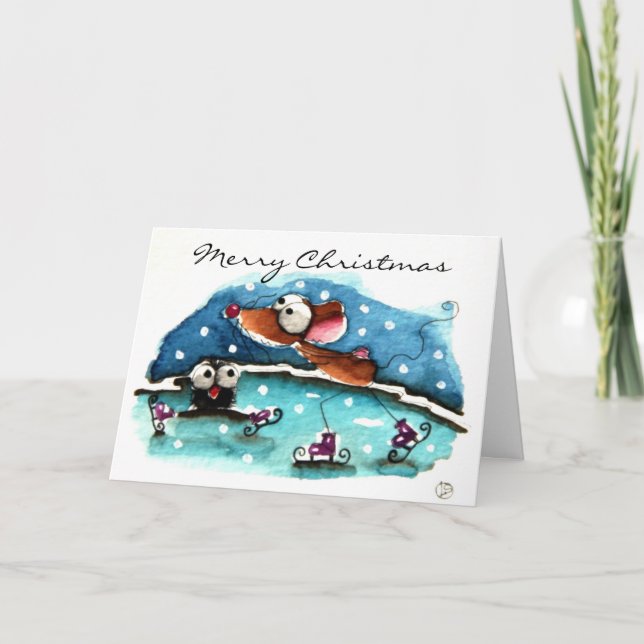 Cartes Pour Fêtes Annuelles Souris va skier (Devant)
