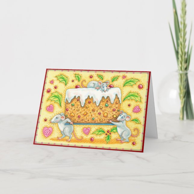 Cartes Pour Fêtes Annuelles Souris volant Noël de cru de gâteau de fruits secs (Devant)