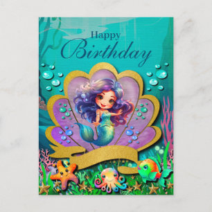 Cartes Pour Fêtes Annuelles Sous la mer & Sirène Anniversaire