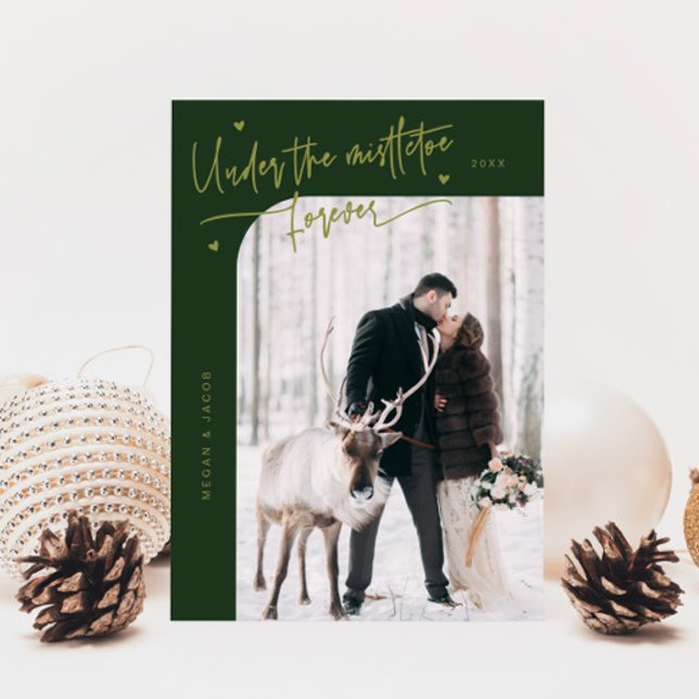 Cartes Pour Fêtes Annuelles Sous Mistletoe pour toujours photo verte (Créateur téléchargé)