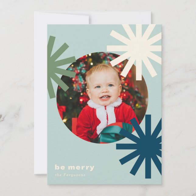 Cartes Pour Fêtes Annuelles Soyez Joyeux Amusants Blanc Bleu Vert Pompoms Cart (Devant)