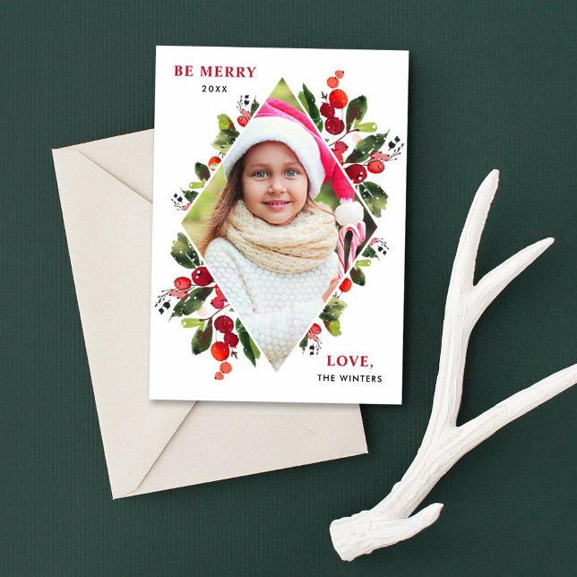 Cartes Pour Fêtes Annuelles Soyez Joyeux Aquarelle Moderne Vert Diamant Photo (Créateur téléchargé)
