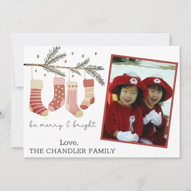 Cartes Pour Fêtes Annuelles Soyez joyeux et brillants Photo de Noël (Devant)