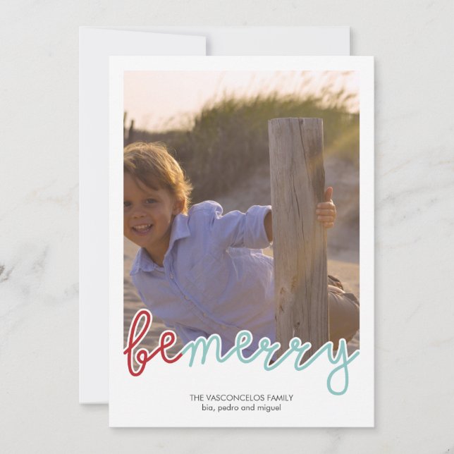 Cartes Pour Fêtes Annuelles Soyez Joyeux Photo Noël voeux Rouge Bleu (Devant)