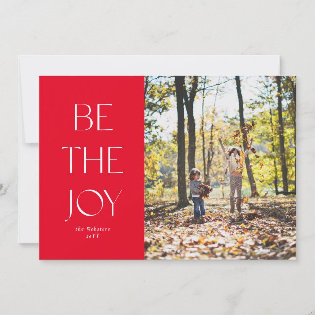 Cartes Pour Fêtes Annuelles Soyez la joie simple rouge une photo Noël (Devant)