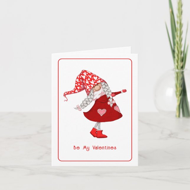 Cartes Pour Fêtes Annuelles Soyez mes Valentines Fille gnome (Devant)