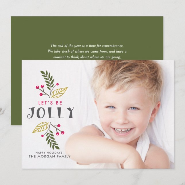 Cartes Pour Fêtes Annuelles Soyons Jolly Floral Christmas Baby Photo (Devant / Derrière)