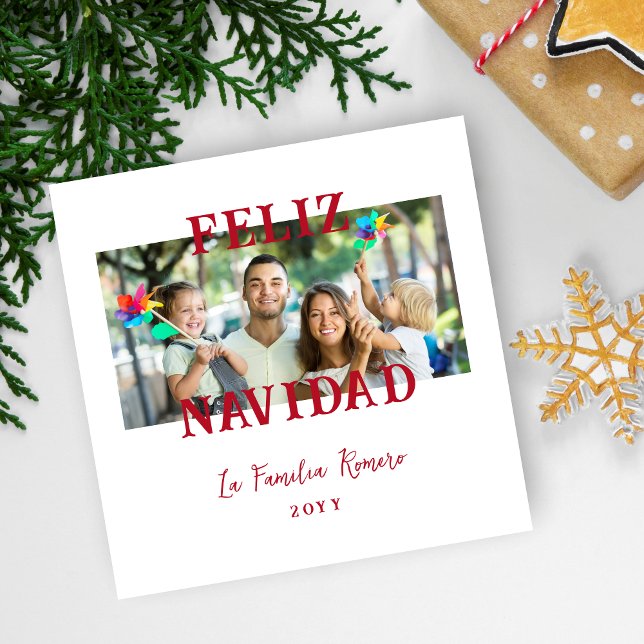 Cartes Pour Fêtes Annuelles Spanish Classic Red Merry Christmas Photo (Spanish Classic Red Merry Christmas Photo Holiday Card with Envelope.)
