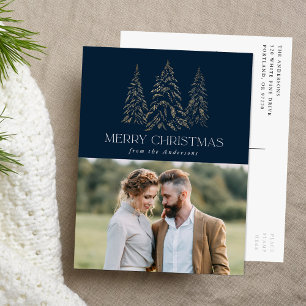 Cartes Pour Fêtes Annuelles Sparking Winter Pine Navy Joyeux Noël Photo