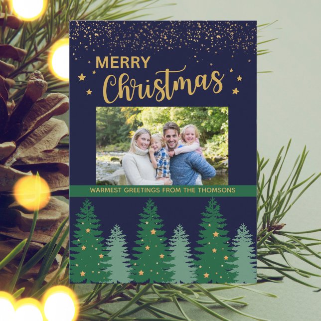 Cartes Pour Fêtes Annuelles Sparkling Gold élégant Pine Tree Noël (Créateur téléchargé)
