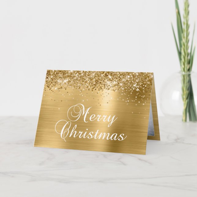 Cartes Pour Fêtes Annuelles Sparkly Gold Family Photo Joyeux Noël (Devant)