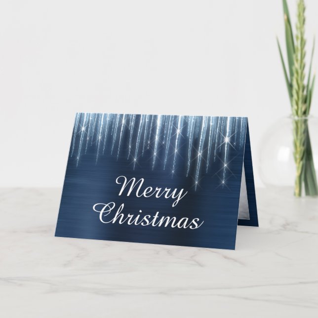 Cartes Pour Fêtes Annuelles Sparkly Icicles Navy Blue Foil Photo famille (Devant)