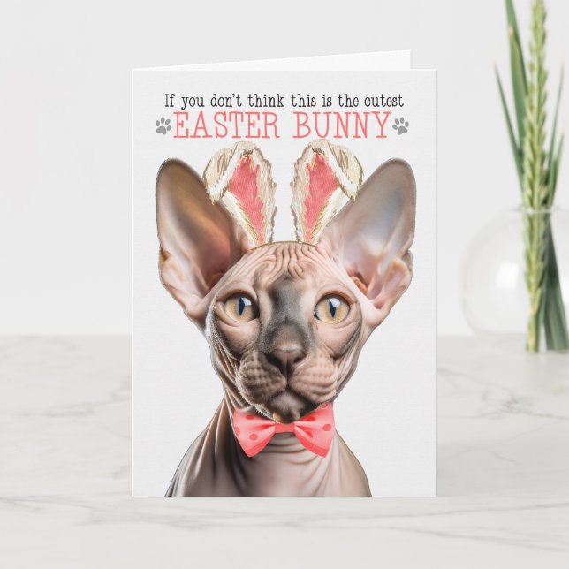 Cartes Pour Fêtes Annuelles Sphynx Chat Cutest Pâques Bunny Kitty Puns (Devant)