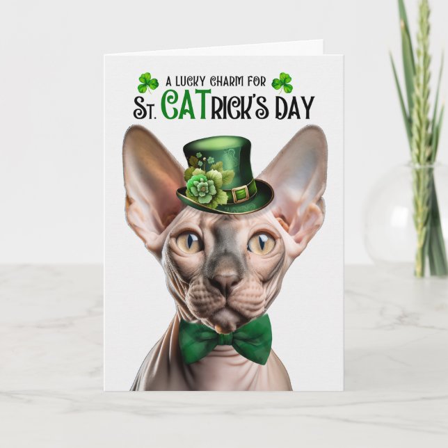 Cartes Pour Fêtes Annuelles Sphynx Chat Lucky Charm St CATrick's Day (Devant)