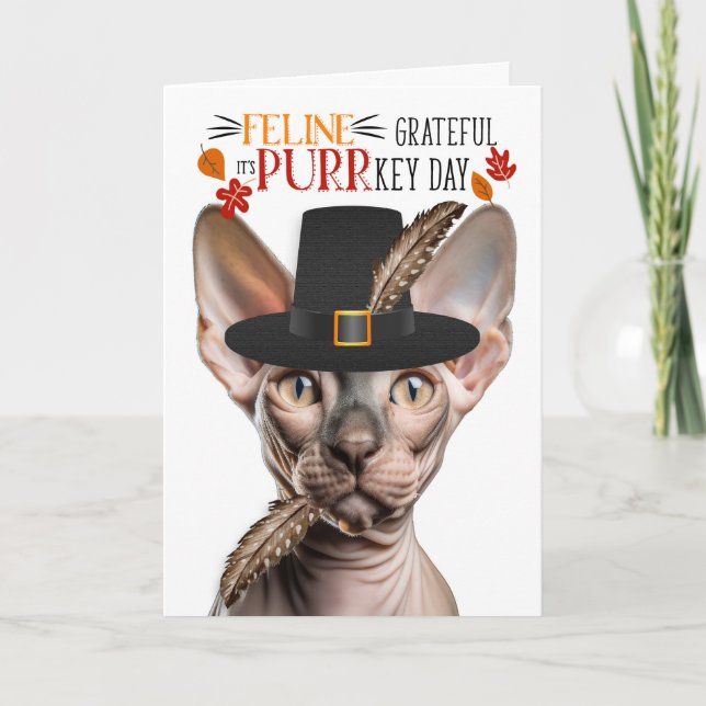 Cartes Pour Fêtes Annuelles Sphynx Hairless Chat Grateful pour PURRkey Day (Devant)
