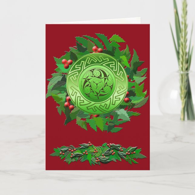 Cartes Pour Fêtes Annuelles Spirale de Yule celtique avec Holly (Devant)