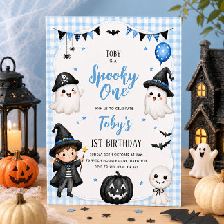 Cartes Pour Fêtes Annuelles Spooky One 1er Anniversaire Garçon Fantôme Bleu Ha