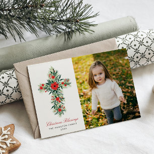 Cartes Pour Fêtes Annuelles Sprigs botaniques Croix de Noël Photo religieuse