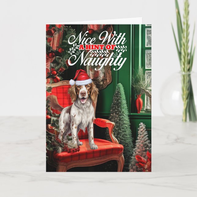 Cartes Pour Fêtes Annuelles Springer de Noël Spaniel Dog Naughty ou Nice (Devant)