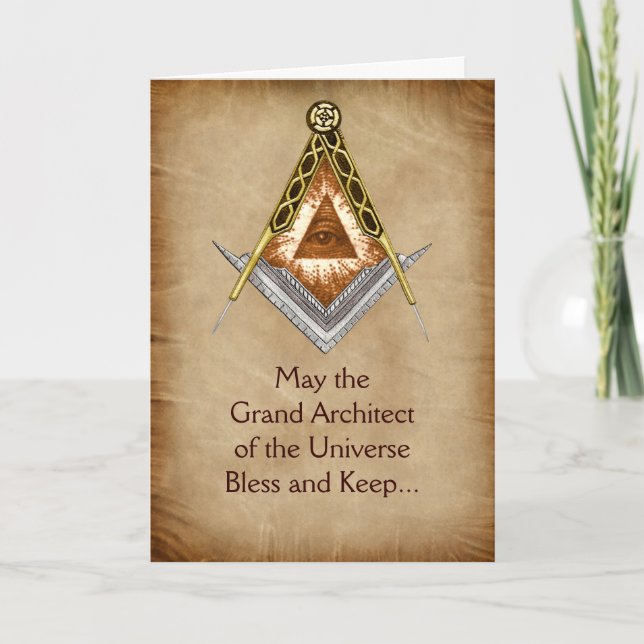 Cartes Pour Fêtes Annuelles Square and Compass with All Seeing Eye (Devant)