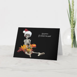 Cartes Pour Fêtes Annuelles Squelette d'Halloween avec casquette de Noël