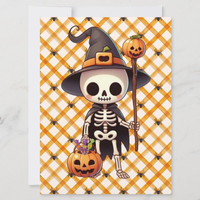 Cartes Pour Fêtes Annuelles Squelette d'Halloween blanc mignon (Devant)